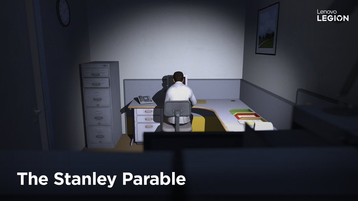 LenovoES's tweet photo. Stanley trabaja en una oficina. Un día, todos desaparecen, solo quedan él y una voz. Lo que pasa después depende de si obedeces o no. Un juego que se burla de los juegos, del jugador, de la industria y de la idea misma de tener el control de tu vida. https://t.co/WO8tLCIOjz