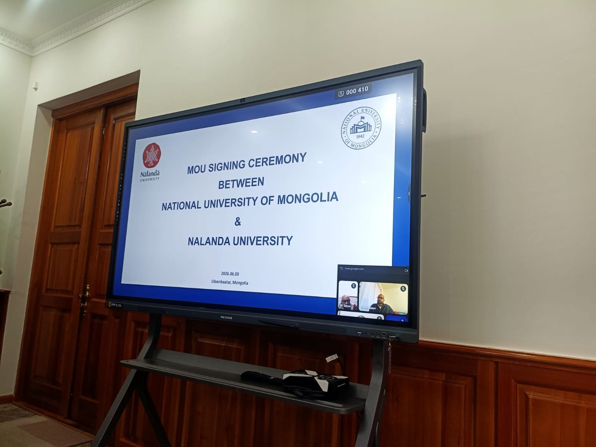 DDNewslive's tweet photo. Nalanda University signed an important MoU with the National University of Mongolia on Tuesday. Signed by Professor Sachin Chaturvedi, Vice Chancellor of Nalanda University, and Professor Baatarchuluun Tsermaa, Vice President for Research and Cooperation, National University of Mongolia, this MoU would bridge the ancient wisdom of Nālandā with Mongolia's foremost institution of higher learning. 

@nalanda_univ @Sachin_Chat @tanvitaneja10