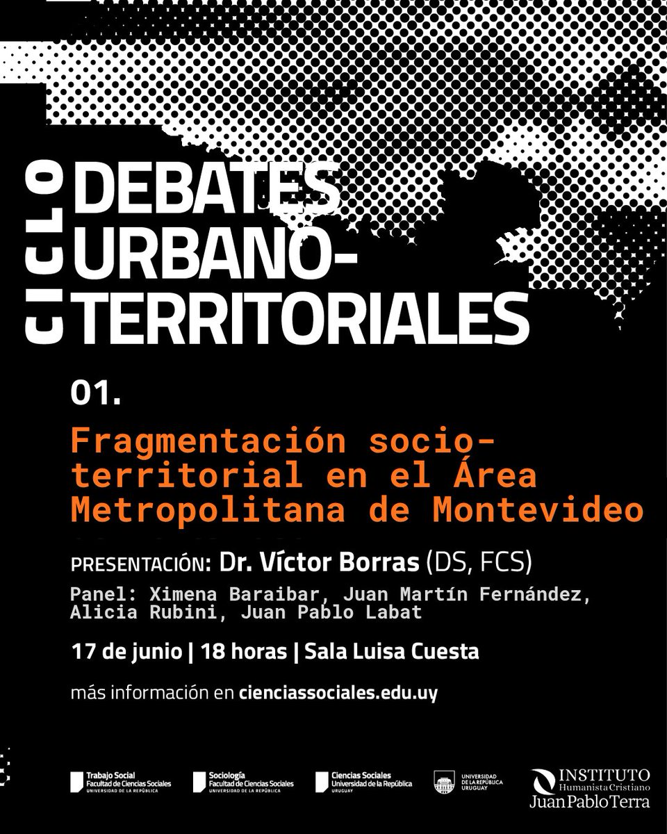IJPTerra's tweet photo. ¿Cómo evolucionaron las desigualdades territoriales en Mdeo. y su área metropolitana durante las últimas cuatro décadas?

Te invitamos al conversatorio

📅 17 jun | 18 h📍 FCS-Udelar
@fcsudelar
+ Info https://t.co/pNaQhUx04d https://t.co/5LlsYg3X9E