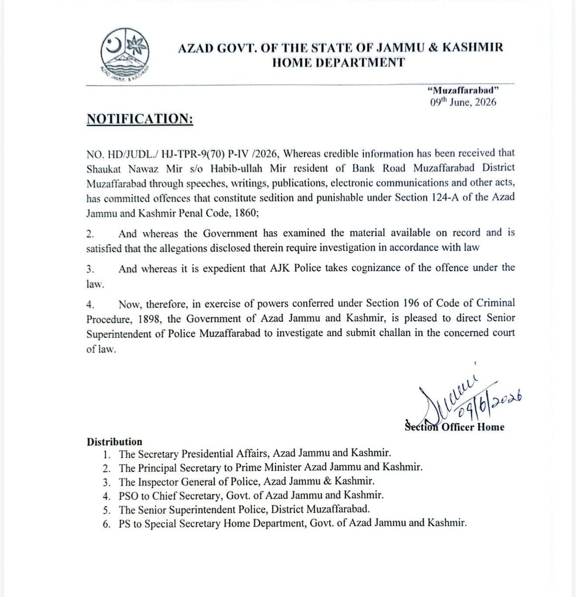 Goreunit's tweet photo. The Shehbaz Munir regime has escalated its tyrannical crackdown on the peaceful rights movement in PoK by placing a Rs 1 crore bounty on key leaders of the Joint Awami Action Committee (JAAC), including Shoukat Nawaz Mir.
After shooting and killing civilians, Pakistani establishment is now hounding the political activists of the JAAC.