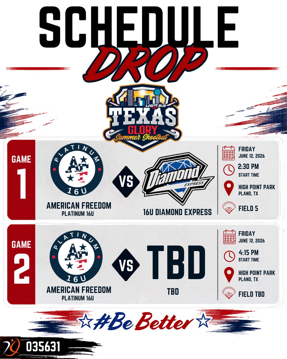 MadisonMoore28's tweet photo. 🥎🔥 SCHEDULE DROP! 🔥🥎
Next up: Texas Glory Summer Shootout!   Inviting all coaches in the area to come check us out. 

📍 High Point Park | Plano, TX

🗓️ Friday, June 12
⏰ 2:30 PM vs. Diamond Express (Field 5)
⏰ 4:15 PM vs. TBD

@AFNational16u 
@AFSBALL 
@405Hitting 
#uncommitted