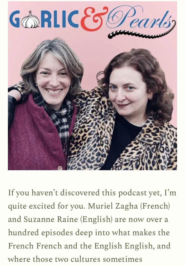 GarlicAndPearls's tweet photo. A WONDERFUL recommendation for the Garlic&amp;Pearls podcast from the fabulous @lickedspoon! We are beyond thrilled. Link to Debora’s Substack in reply tweet. https://t.co/557UMwgHxR