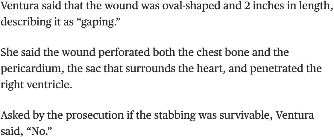 Number1Bruh's tweet photo. @BK_McCallum The medical examiner demonstrated it was absolutely intentional. You don't get injury that deep and severe in the body (heart, heart valves, etc.) unless the killer intended to murder the victim. https://t.co/bK22IFlhz6