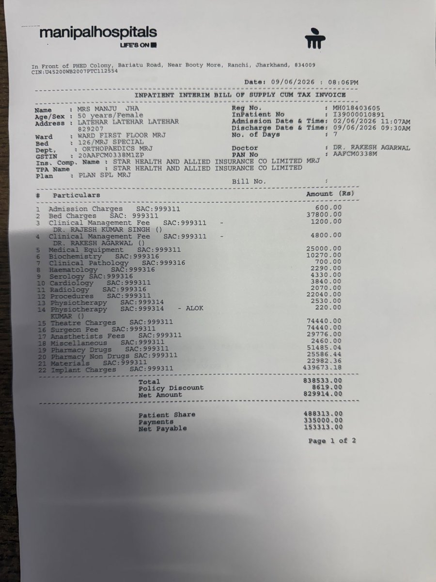 jitendrrajha's tweet photo. It is again proved that @StarHealthIns  Company is a big fraud. My spouse was admitted the have given me the pre approval when the matter came for final settlement they did not give even the approved amount. Big scam @StarHealthIns https://t.co/U8ctBEdBkE