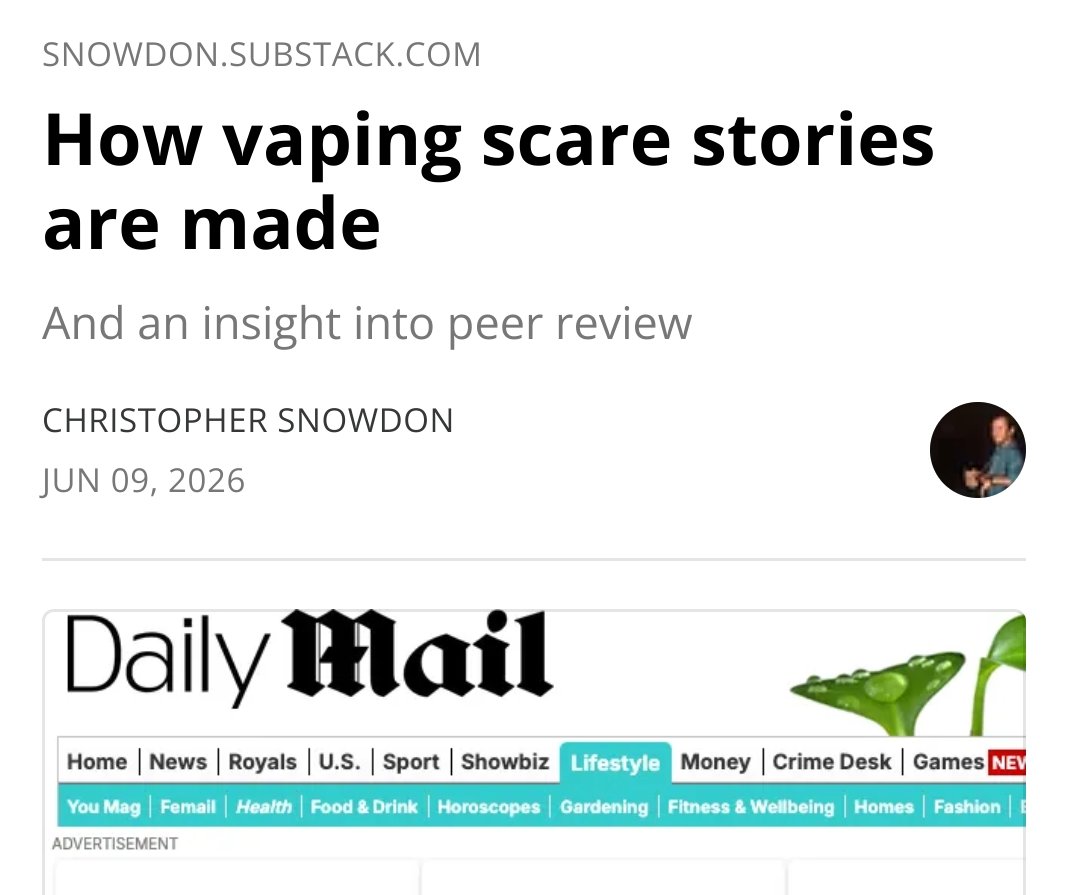 cjsnowdon's tweet photo. How vaping scare stories are made | Snowdon Substack https://t.co/VkfbHtLOPW https://t.co/9LkW7K9pke