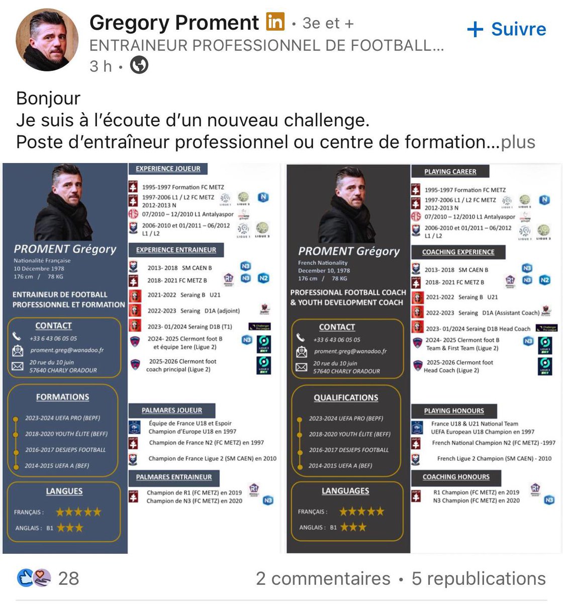 SpaceCf63's tweet photo. 🚨😭 | TRISTE NOUVELLE ! 

Gregory Proment « devrait » quitter le Clermont Foot, car il est à la recherche d’un nouveau projet. 

#CF63 | #ClermontFoot https://t.co/5SfmKXNAru
