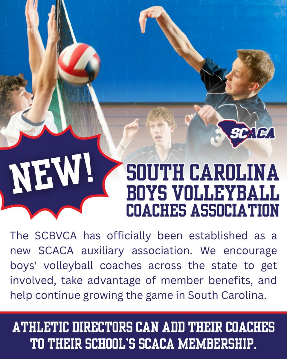 CarolinaCoaches's tweet photo. 🏐 The SCBVCA is now an official SCACA auxiliary association!

Members gain access to resources, awards, leadership opportunities, voting rights, and more. Coaches can join through their school's SCACA membership or individually for just $10/year. 💪 https://t.co/bHc3Ixw4nu