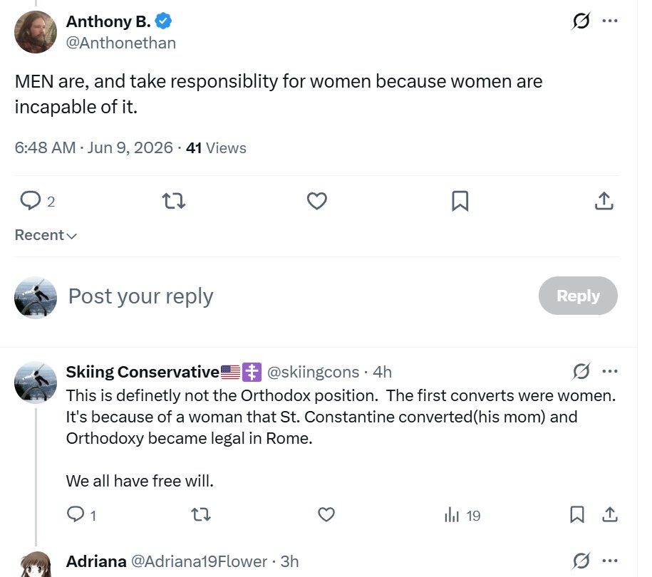 skiingcons's tweet photo. @Brandon81Hansen @Adriana19Flower @Anthonethan As I stated I contested him that this is what our Church teaches.

As I stated you even pointed out in the Bible women can and did convert men in the early century. https://t.co/dE662hhdX3
