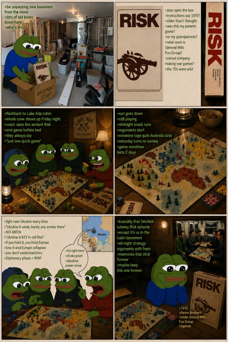 AnonymousPepeOG's tweet photo. Who wants to play #Risk?? @GeneralMills #FunGroup Division = #Legends ♟️🐸✅ #AnonymousPepe #LakeAda @Seinfeld https://t.co/yOaUVSmuio