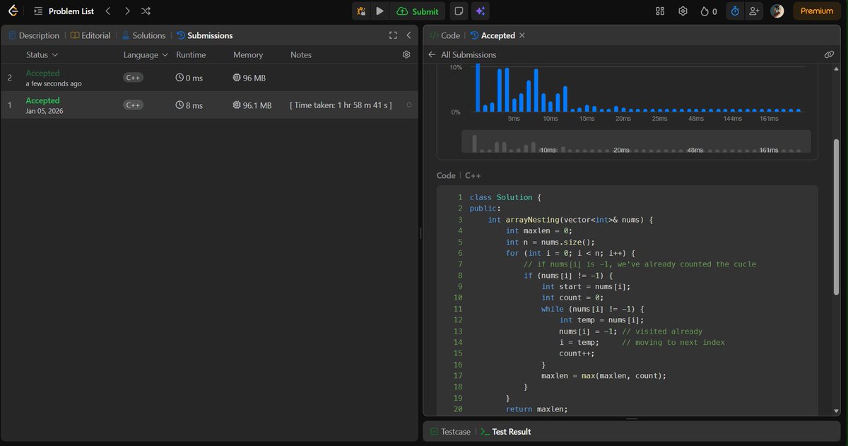 ayushHardeniya's tweet photo. Day - 260 of #365DaysOfCode & #LearnInPublic
LC - 222 | Array Nesting {Revisited}
#365DaysChallenge #BuildInPublic https://t.co/szSQ8kdSec