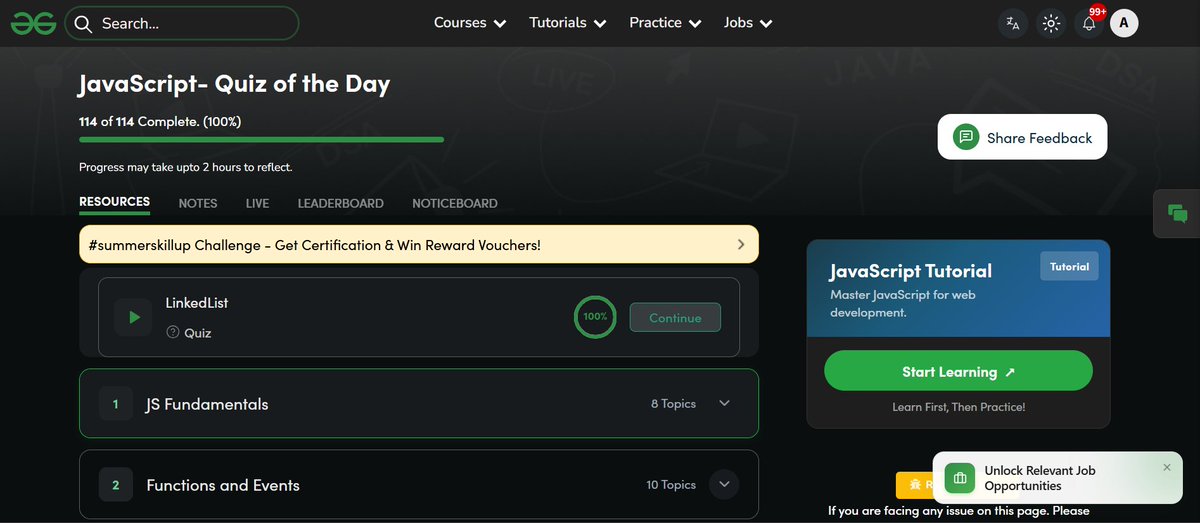 am_u_u01's tweet photo. Day 21/30: Completed today’s JavaScript Quiz on Linked Lists. Explored how linked lists store data using nodes and pointers, making dynamic data management more efficient. 
link: https://t.co/PZEa9x9LMa
#skillupwithgfg #summerskillup https://t.co/pdbjSCfCpb