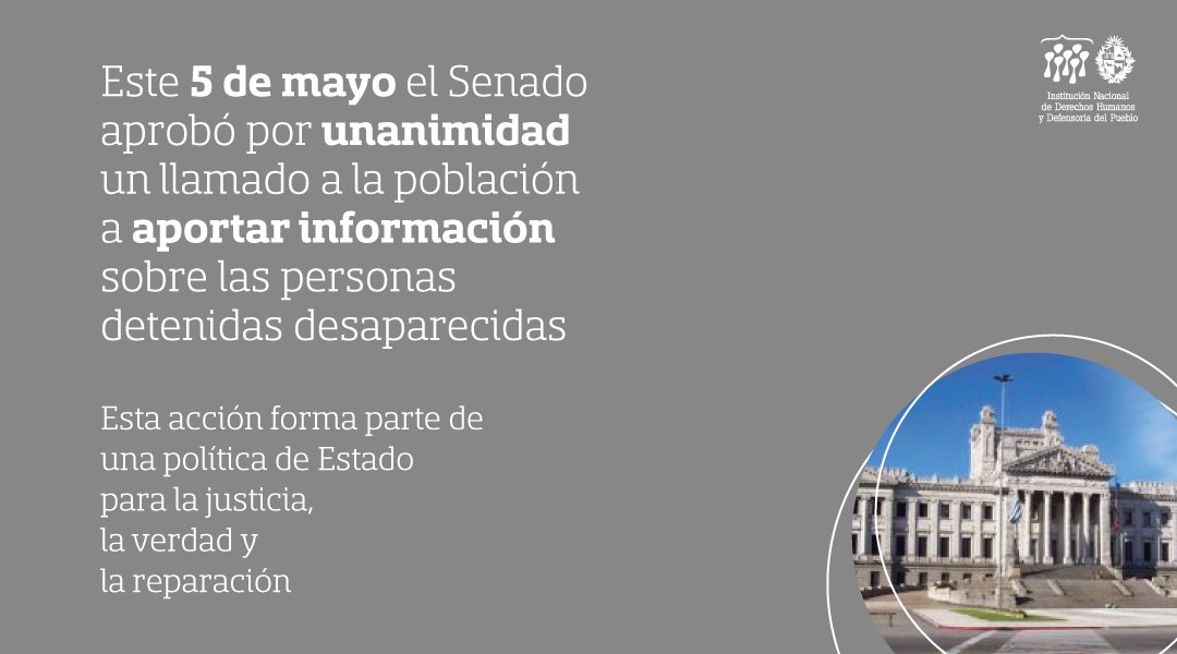 inddhhuy's tweet photo. La @inddhhuy recibe información sobre la desaparición de personas en el marco de la dictadura. Si cuentas con algún dato, comunicate:

📞091612244, 099612233, 098234826
📩 busqueda@inddhh.gub.uy
📍 Bulevar Artigas 1532

Se asegura la confidencialidad sobre la información recibida https://t.co/8ta8moIm4i
