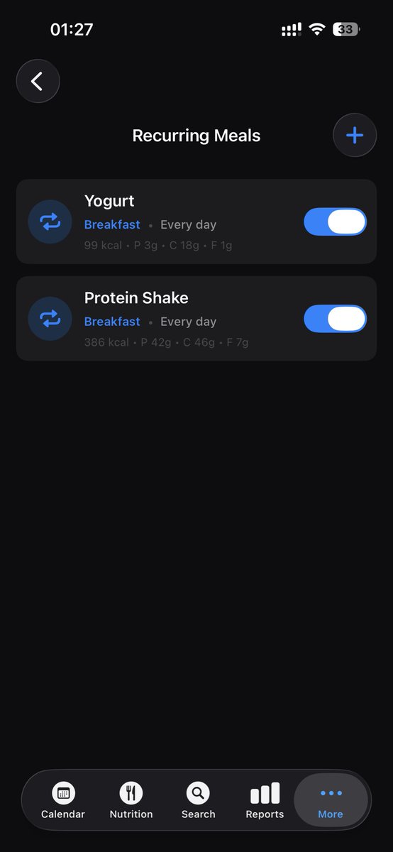 AsarTheBuilder's tweet photo. New in ActiveDay: recurring meals.

If you eat the same breakfast, lunch, or post-workout meal often, you shouldn’t have to log it from scratch every time.

Save it once, repeat it faster, and keep your calories + macros consistent.

iOS: https://t.co/HpIaKsij6N

#nutrition #macros #mealprep