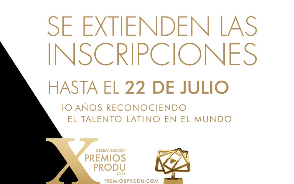 premiosPRODU's tweet photo. Se extienden las inscripciones para los #PremiosPRODU2026. 🏆🔥

Celebramos 10 AÑOS RECONOCIENDO EL TALENTO LATINO EN EL MUNDO.

✨ ¡Ahora puedes inscribir tus piezas hasta el 22 de julio!

Postula tu contenido ahora en:
👉 https://t.co/WHJbxIXCKv

#PremiosPRODU https://t.co/HIvf6zjonj