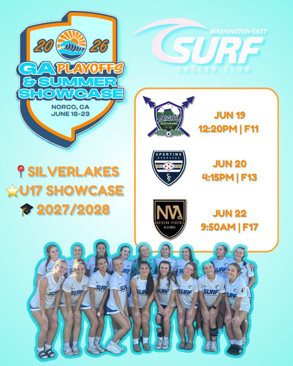 WESurf09GA's tweet photo. GA SUMMER SHOWCASE 2026❕🌊
Come watch us play!!! ⬇️⚽️

@WESurfSC @GAcademyLeague @ImYouthSoccer https://t.co/wJRLINkIiz