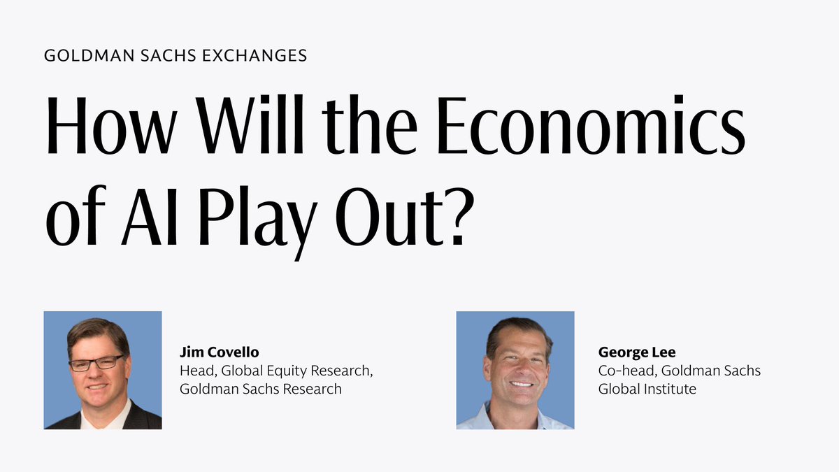 GoldmanSachs's tweet photo. As enterprise adoption of AI is rapidly gaining pace, are companies going to make or save money implementing these new tools? On Goldman Sachs Exchanges, Jim Covello of Goldman Sachs Research and George Lee, co-head of the Goldman Sachs Global Institute, discuss: https://t.co/ynXl9qraEC