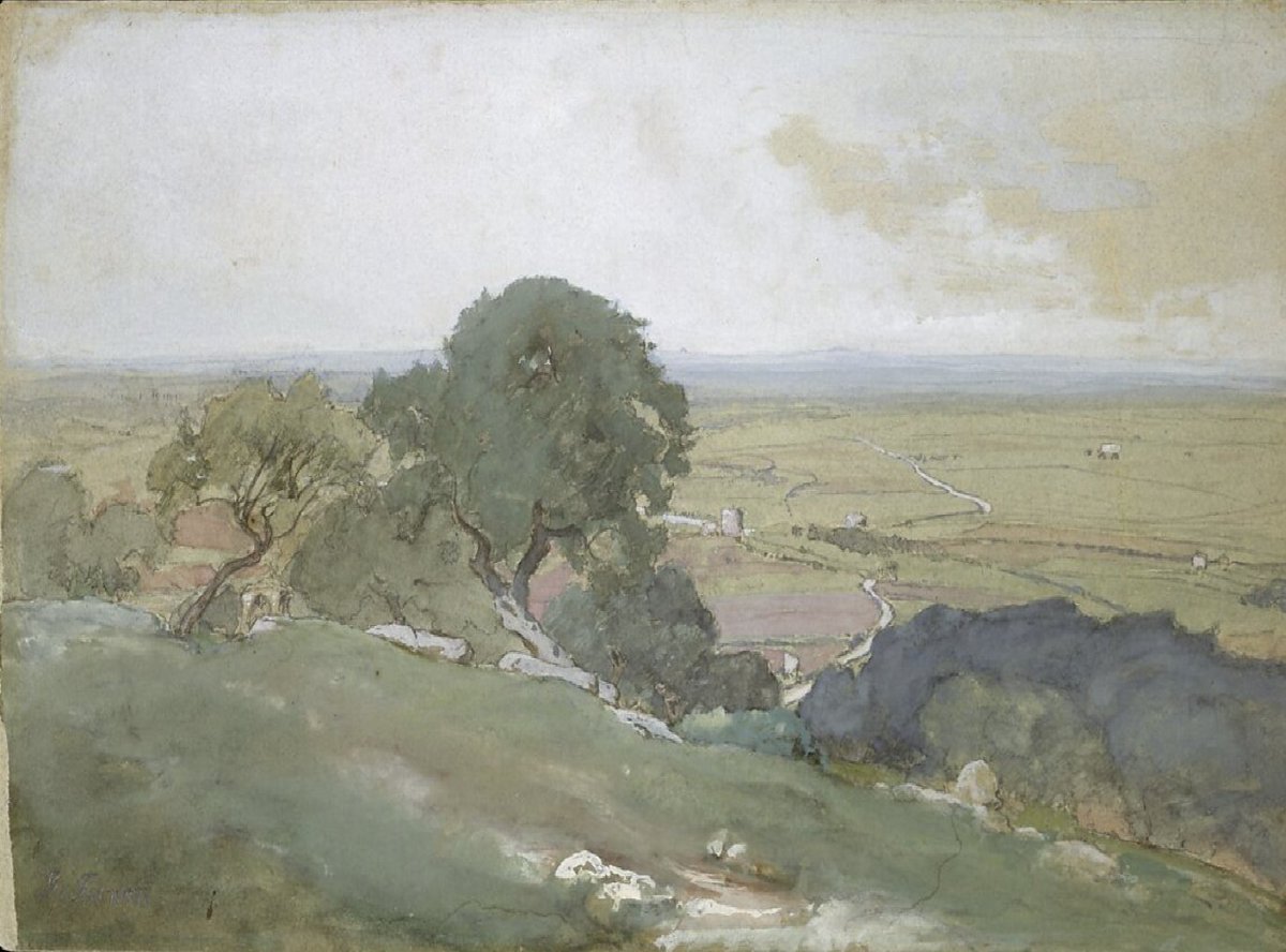 The_Art_Guide's tweet photo. 'Olive Trees at Tivoli' 1873, watercolor by American atist George Inness (1825 -1894). Inness began experimenting in the medium during an extended trip to Italy (1870–74), using the small works to inspire later oil paintings. https://t.co/48QJdl1TIP