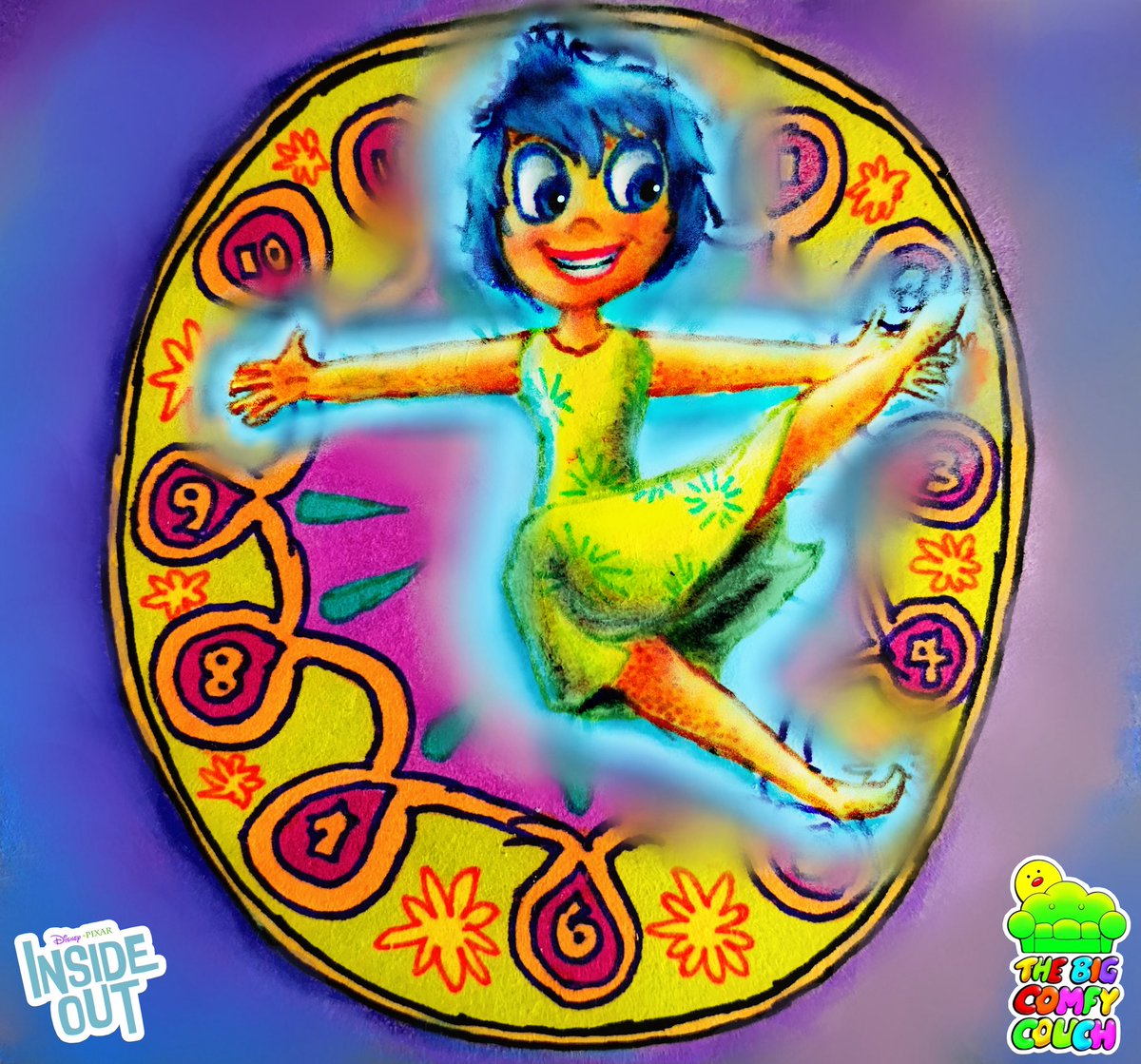 duda_wilson's tweet photo. @PixarInside0ut @TheMultiStudios Joy’s Clock Rug Stretch #InsideOut #InsideOut2 #DreamProductions #Joy #RileyAndersen #TheBigComfyCouch #LoonettetheClown #ClockRugStretch #Pixar40thAnniversary https://t.co/JZVheEy2yS