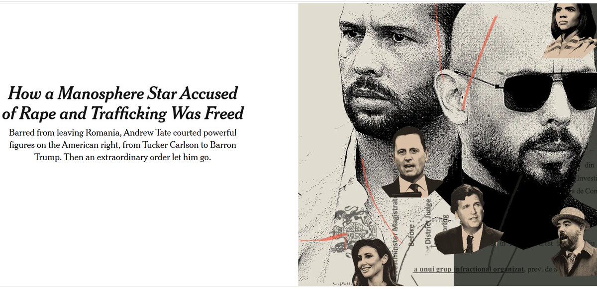 JustFunStuff53's tweet photo. @anneapplebaum @NewYorker The article from NY Times is also worth a read:
"How Andrew Tate, Manosphere Star Accused of Rape and Trafficking, Was Freed - by
Megan Twohey &amp; Isabella Kwai Dec 11 2025
From article:
"Andrew also nurtured relationships with Donald Trump Jr. and his younger brother Barron" https://t.co/xJ9uIc9Wl9