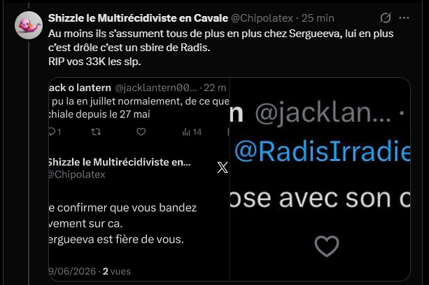 jacklantern0000's tweet photo. @Chipolatex apres cleore c'est radis, t un gros con qui cherche un excuse pour harceler, c toi ki chiale au chantage au S , ksos de premier JPP de ce mec, meme un psy va le trouver teubé https://t.co/Vx8GvM9iJ2