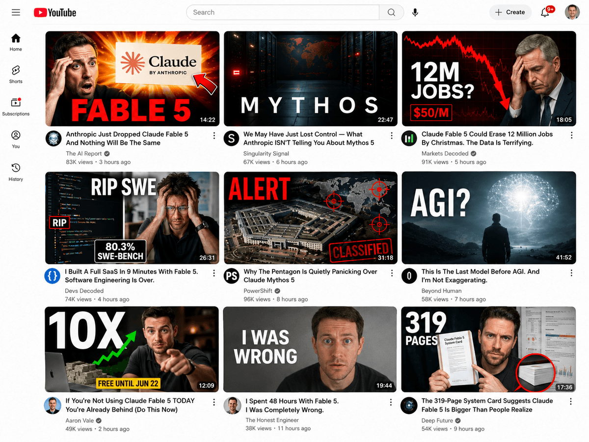 asifirl's tweet photo. claude launched fable 5 &amp; further teases mythos..

my youtube feed is about to be crazy in 12 hours https://t.co/h7QAqtrGG4