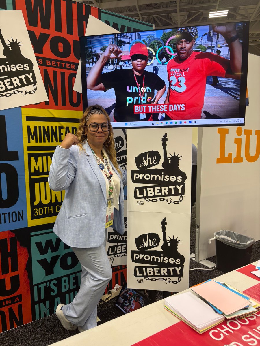 unitehere's tweet photo. UNITE HERE in the house this week at the 2026 @aflcio convention! ✊🏽🔴 We're honored to be with labor allies &amp; stand in solidarity with them. As UNITE HERE President Gwen Mills said on stage, “The fate of our movement, our lives &amp; our democracy depends on worker power”. #afl2026 https://t.co/VTRubfxzZU