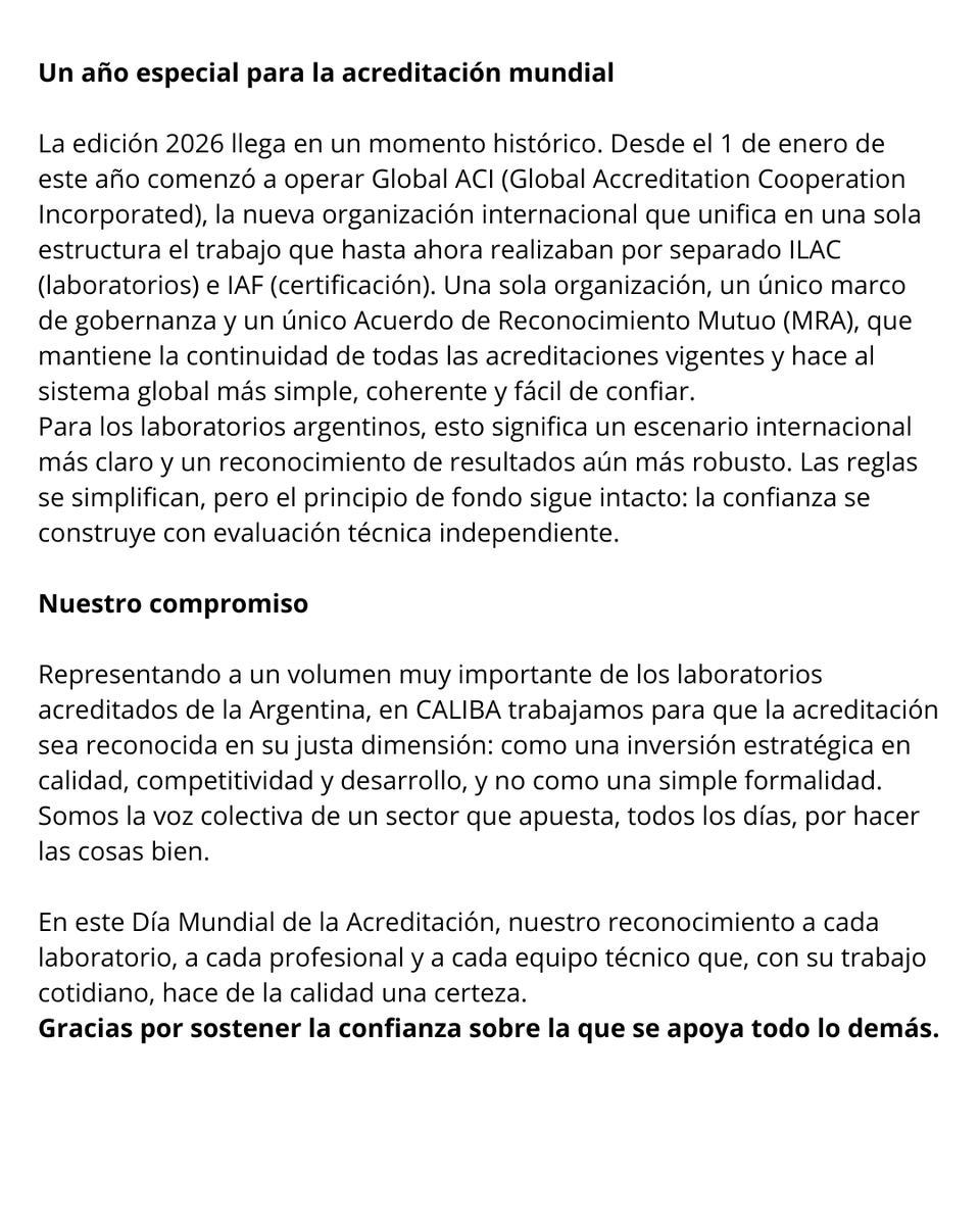 CalibaArg's tweet photo. 9 de junio — Día Mundial de la Acreditación 2026
Hoy, junto a la comunidad internacional de la calidad, desde CALIBA celebramos el Día Mundial de la Acreditación bajo el lema de este año:
"Innovación, confianza y sostenibilidad: el poder de la acreditación". https://t.co/gh9QKXR3H7