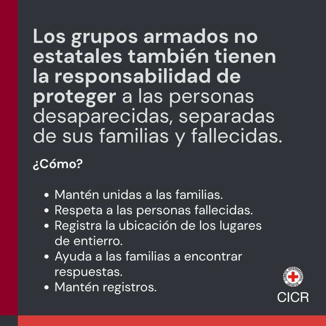 CICR_es's tweet photo. El paradero de las personas desaparecidas y la dignidad de las personas fallecidas siguen siendo una preocupación humanitaria urgente y una obligación jurídica que no puede ignorarse. https://t.co/HHAh8EXt4H