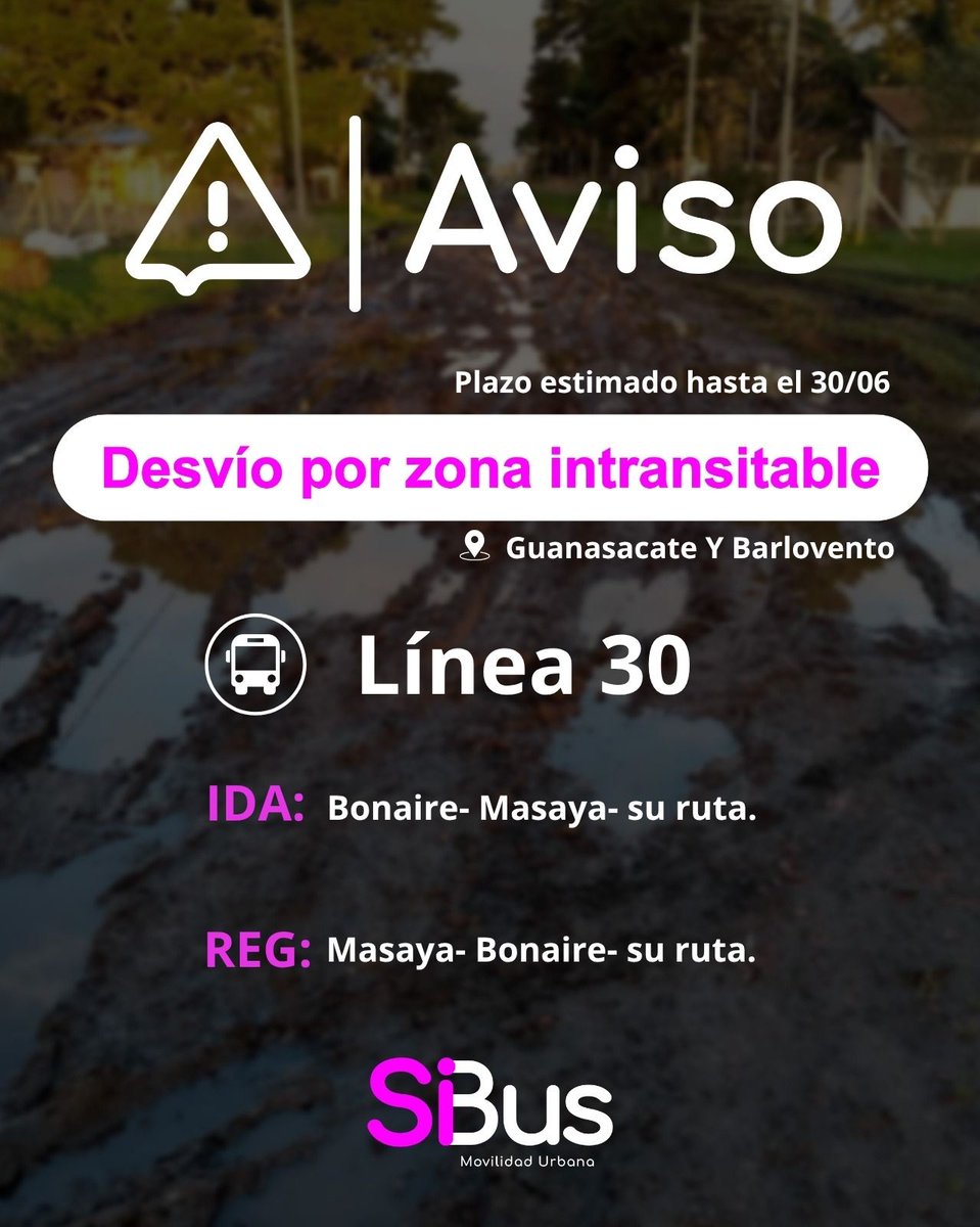 sibuscba's tweet photo. #InfodeServicio ℹ️
🚧Desvíos vigentes por zona intransitable.
#TransporteUrbano #Cordoba https://t.co/CELvgkbNyc