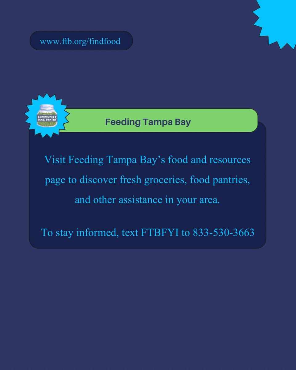 COMFOODPANTRY's tweet photo. If you are outside these areas, please refer to the listed resources: River of Life Food Pantry Lutz and @FeedingTampaBay.

For more information, please visit our website, which is linked in our bio.

#CommunityFoodPantry #FeedingPeopleChangingLives #DignityServedHere #ZIPCodes https://t.co/JFqJ3C3Iso
