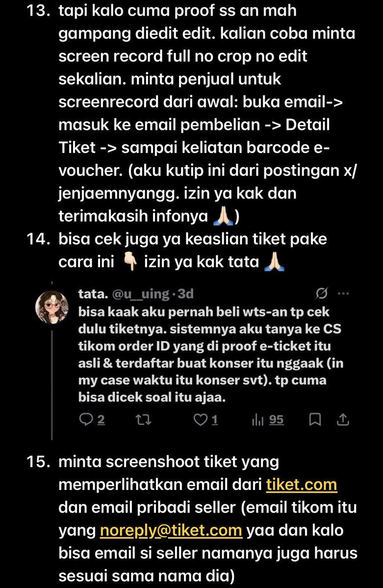 ASTAGATAEKOOK's tweet photo. ✨🍀ini beberapa tips dari aku buat temen-temen army yang mau cari tiket WTS 🍀 ✨ 

‼️tolong jangan transaksi buru buru, pastiin semuanya aman dulu‼️) #armybantuarmy #wts #wtb 

*kalo ada kesalahan maaf ya guys 🙏🏻 tolong koreksi di reply aja 🫰🏻 https://t.co/iGiwDhhYQz