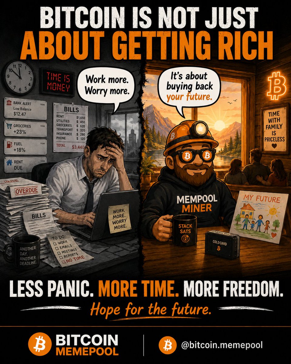 BtcMemePool's tweet photo. Bitcoin is not just about getting rich.
Itโs about buying back your future.
Less panic.
More time.
More freedom.
Hope for the future. ๐ง
#Bitcoin #BTC #SoundMoney #StackSats https://t.co/yIWNLWaEwd