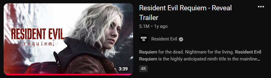 RECVRcountdown's tweet photo. Veronica's YouTube numbers are absolutely insane

In just under four days, it has accumulated 5.9 million views across the PlayStation and Resident Evil channels, while Requiem has reached 7.9 million views after a full year.

Nobody cared about CV, right? 
#REBHFun https://t.co/eVpE0obsSj