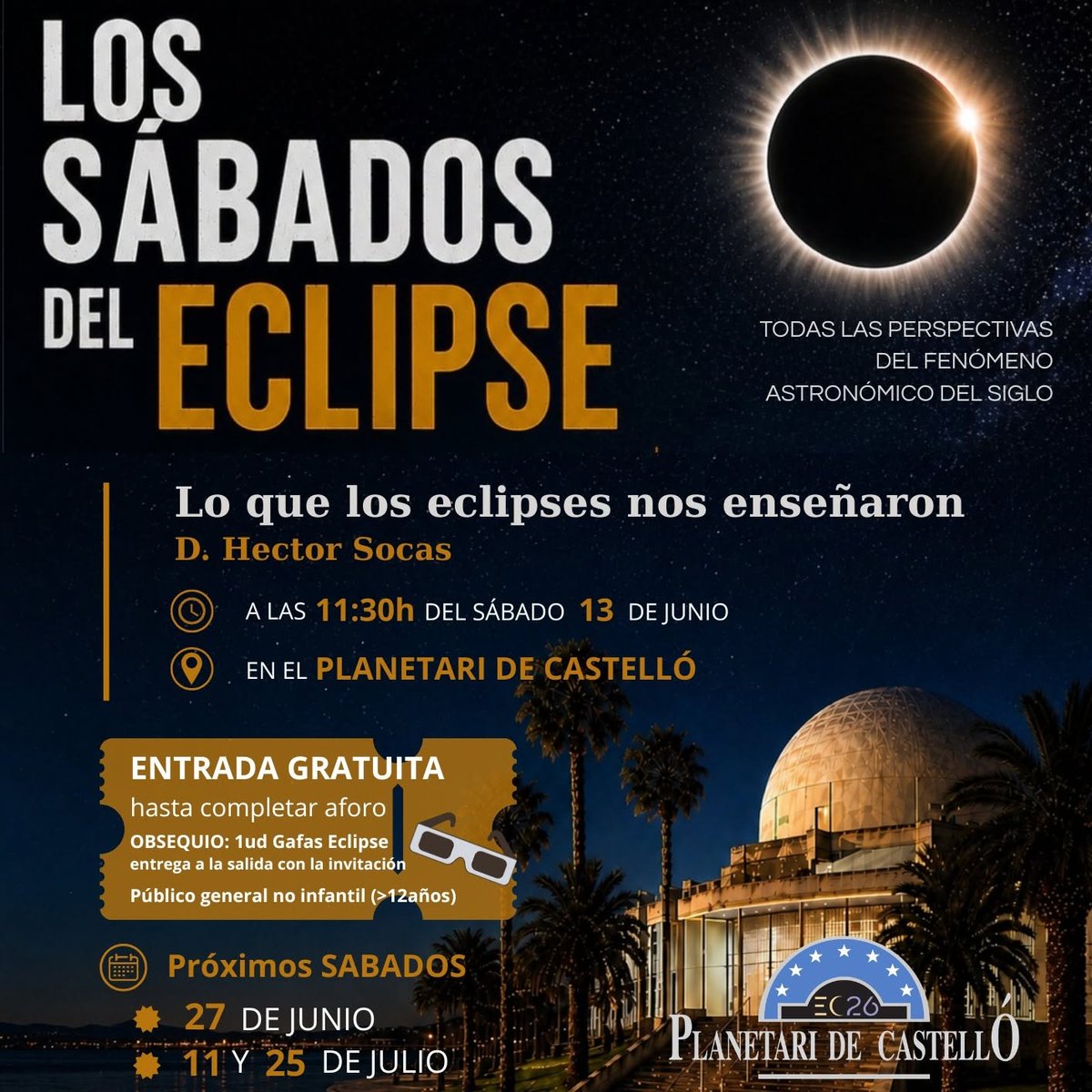 cielosestrella2's tweet photo. Este próximo sábado tenemos el privilegio de contar con el Dr. Héctor Socas, investigador del IAC especializado en física solar y divulgador reconocido (Coffee Break: Señal y Ruido), que nos hablará de lo que la ciencia nos enseñó a partir de los eclipses de Sol https://t.co/ufMUPG6pH6