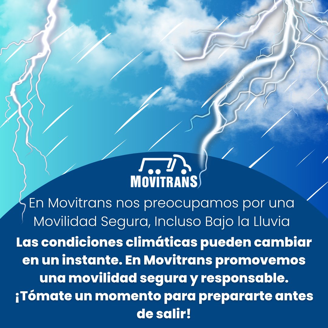AMovitrans's tweet photo. 🌧️ La lluvia puede cambiar las condiciones de la vía en cualquier momento.

Antes de salir, revisa llantas, frenos, luces y plumillas. Prepararte con tiempo puede marcar la diferencia en tu seguridad y la de los demás.

#Movitrans #SeguridadVial #Lluvias https://t.co/sQIBnBVD0o