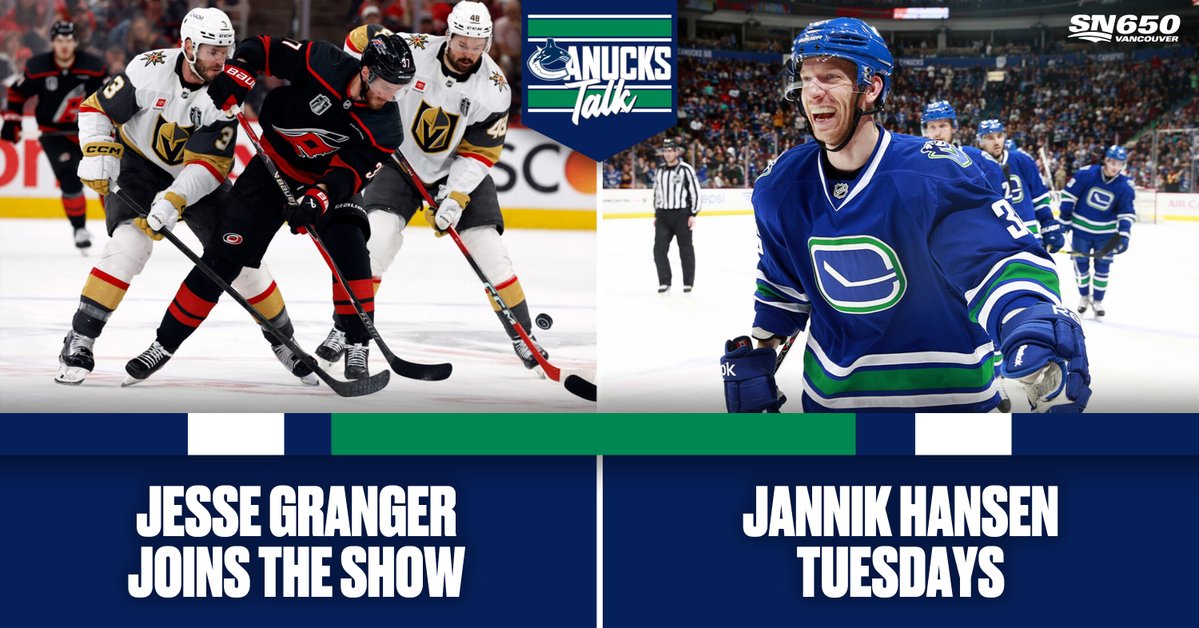 Sportsnet650's tweet photo. Coming up on Canucks Talk with @JamieDodd and @ThomasDrance 

👉 Jannik Hansen
👉 @JesseGranger_ 
👉 Stanley Cup Final Game 4 tonight

LISTEN
https://t.co/aPcCsz2E7Y https://t.co/IEiiuSHcLo