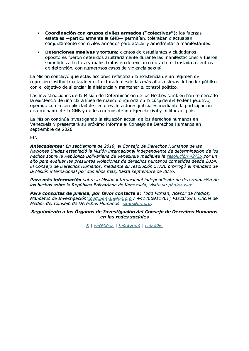 uninvhrc's tweet photo. La Misión @ONU_es de Determinación de los Hechos sobre #Venezuela a la bienvenida a un avance judicial clave: la tramitación de la primera solicitud de extradición derivada de una investigación por crímenes de lesa humanidad cometidos en Venezuela durante las protestas de 2014. https://t.co/nLMvlPsA87