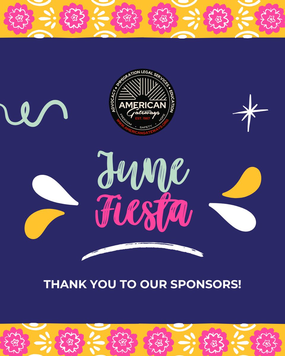 amergateways's tweet photo. Thank you to our amazing sponsors for helping us with our June Fiesta this past Friday! We are extremely grateful for their support and contributions towards American Gateways and the people we serve ❤️ https://t.co/b4cpbAyuQz