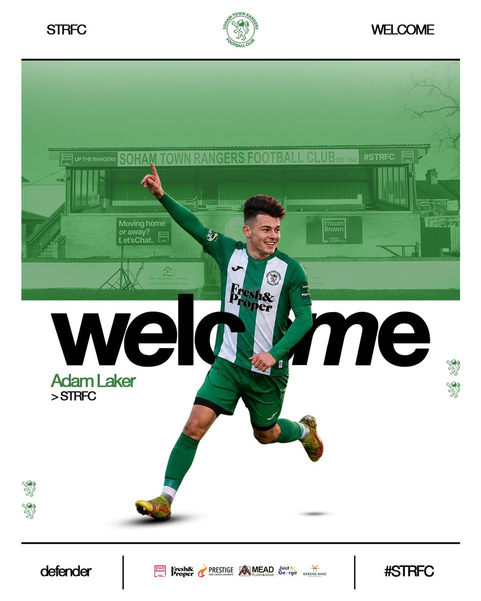 SohamTownRanger's tweet photo. ✍️ LAKER IS A GREEN

We are delighted to welcome Adam Laker to Soham Town Rangers ahead of the 2026/27 season! 🙌 

The energetic fullback joins us from Thetford Town. Welcome, Adam! 💚

#STRFC https://t.co/pHEmVaGn1p