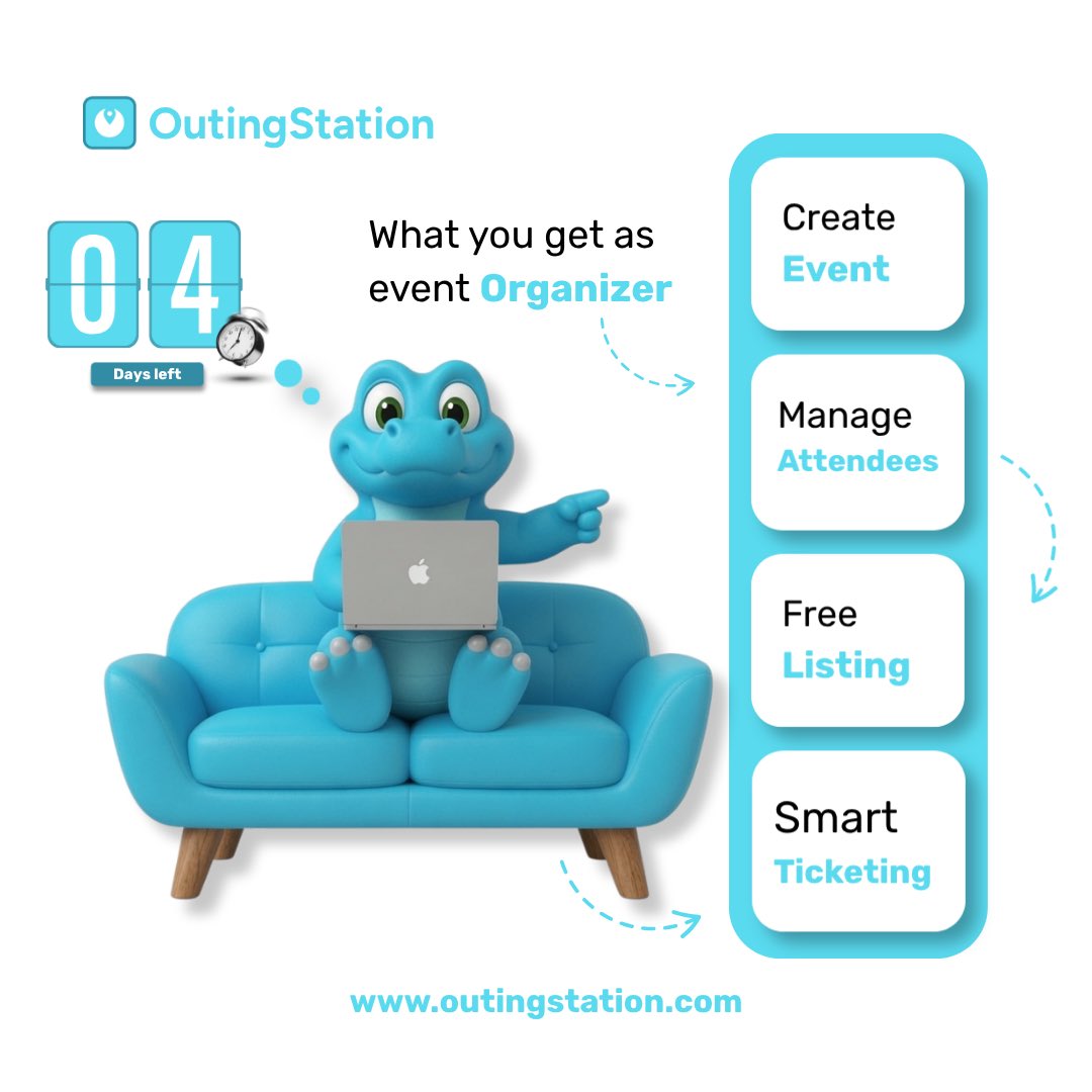 OutingStation's tweet photo. 4 Days Left — This one’s for the Organizers!

Got an event? OutingStation has everything you need to make it a success.

✅ Create your event
✅ Manage your attendees
✅ Free listing
✅ Smart ticketing

No stress. Just results. 

List your event for FREE today 👇
👉 https://t.co/yD6UKU7osv

#OutingStation #4DaysToGo #EventOrganizers #Lagos #Nigeria #CountdownToLaunch