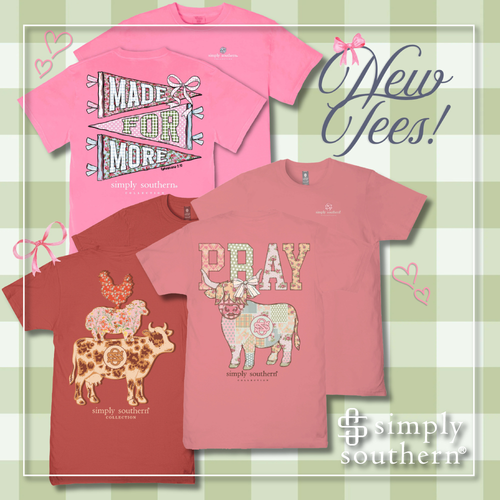 SimplySouthernT's tweet photo. NEW TEE ALERT!!! Three BRAND NEW Tees are in stores and online now!! Stop by and see what's new today!!! 🩷🐮💚🐓 https://t.co/tdRs7zjGM3 https://t.co/PlOuNlOt7r