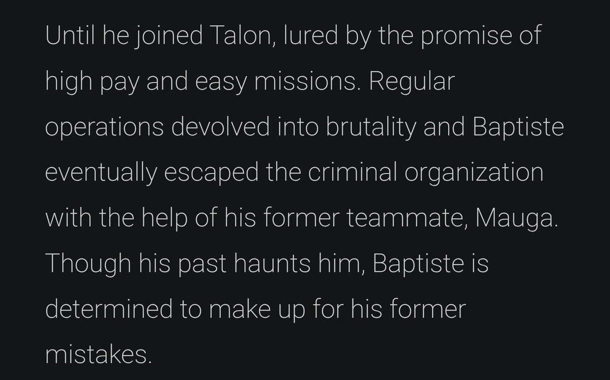 Maugaceo's tweet photo. Them

Mauga and Baptiste.

Baptiste wants to move on with his life and fix the damage he's done. Mauga doesn't want things to change, living everyday as it's his last. Mauga represents "Baptiste’s Haunting past" (A literal quote in Baptiste’s story in Overwatch's Pride post.) In other words... Baptiste's story is fundamentally about a survivor escaping a toxic, violent cycle (Talon) to seek redemption.  Mauga represents the gravitational pull of that abusive past. THIS IS MY PERSONAL OPINION, but... While angst is a valid storytelling trope, minimizing Baptiste's canonical trauma and his literal, desperate attempts to escape Mauga just to force a romantic aesthetic definitely crosses a line for a lot of people.

Still, Even I can acknowledge that I can understand why Mautiste is such a popular ship (Hell, Even I believed that they were supposed to be exes.) But when it comes to toxic pairings and reading more about these sorts of things portrayed in media... I can't help but feel a slight bit of... an ICK, to put it lightly.