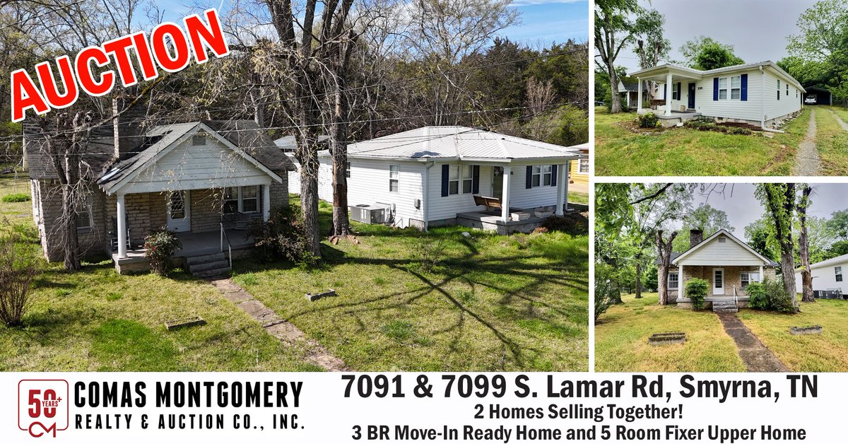 ComasMontgomery's tweet photo. ONLINE #AUCTION ends #June18th Two Homes Selling Together in #Smyrna - 7091 and 7099 S. Lamar Rd - CLICK HERE TO SEE MORE: https://t.co/G7juWLQvQF https://t.co/SdhqbFMpSi