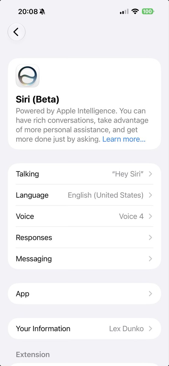 LexDunko's tweet photo. Still on the waitlist and had to reboot my phone. Went straight to Settings -> Siri just to check and noticed my Siri page was different. I’m still on the waitlist - it reverted back to the normal page shortly after I left settings. https://t.co/SOYgTkCpf0