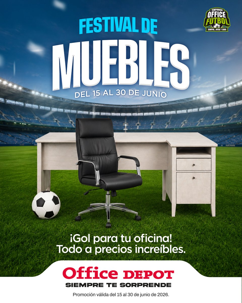 OfficeDepotGT's tweet photo. Dale un upgrade a tu oficina con el Festival de Muebles de Office Depot. ⚽️
Encuentra escritorios, sillas y más. 🪑
¡Renueva tus espacios con precios increíbles! 🔥
Compra en tienda o en https://t.co/ghYPbN3hIv
#OfficeDepotSiempreTeSorprende
Válido del 15 al 30 de junio de 2026. https://t.co/WADY8SKtsS