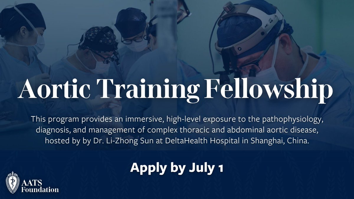 AATSHQ's tweet photo. Early career #cardiac surgeons: Join Dr. Li-Zhong Sun at DeltaHealth Hospital in Shanghai, China, to gain high-level exposure to the pathophysiology, diagnosis, and management of complex thoracic and abdominal #aortic disease. Apply by 7/1: https://t.co/gWKBn7mita https://t.co/Fj4h878yM7