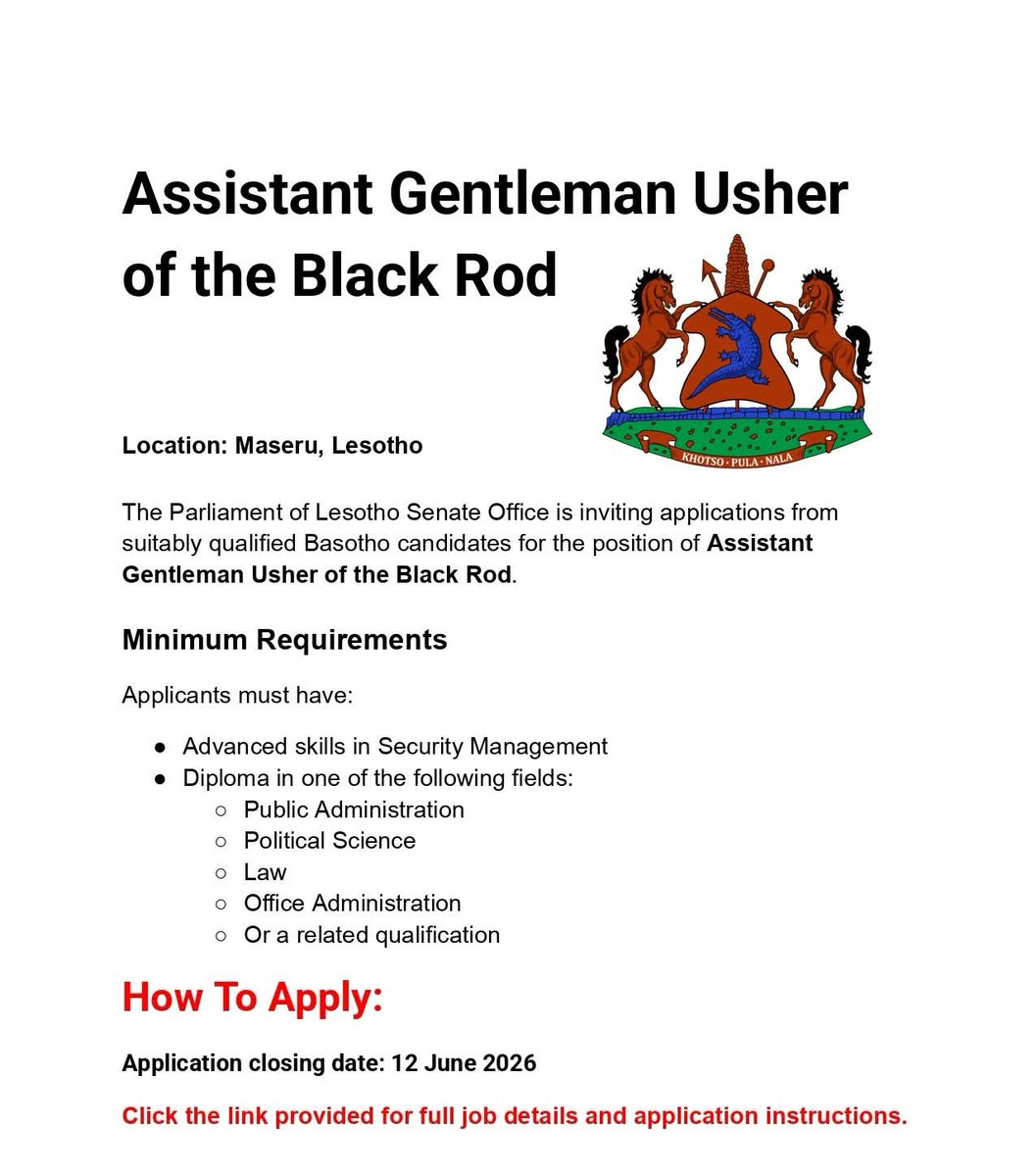 TheDesertRosee's tweet photo. Basotho here you go, all the best to all job seekers.
#Lesotho #Basotho #LesothoX https://t.co/Gzkb6egbzP