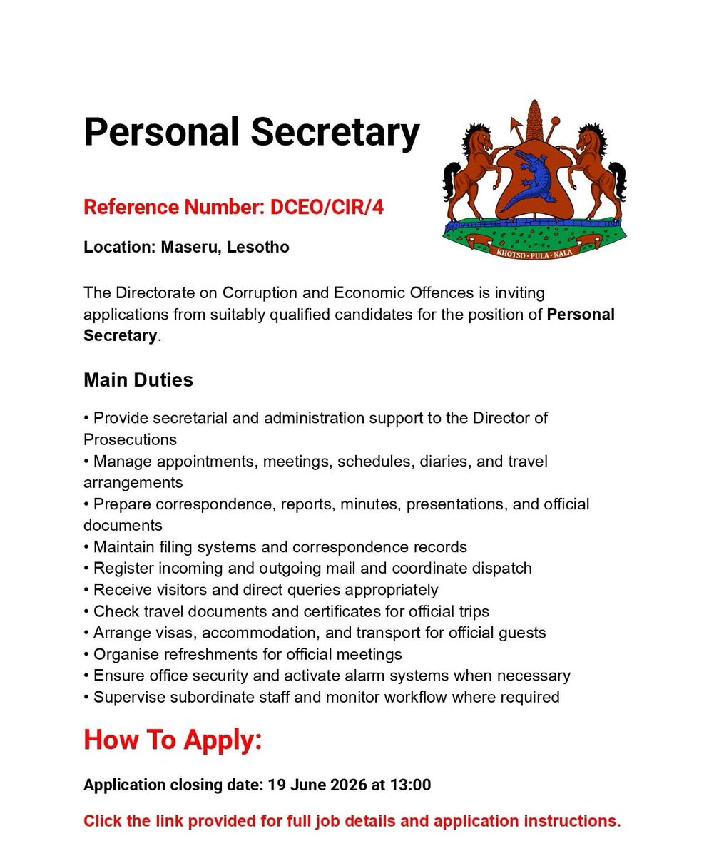 TheDesertRosee's tweet photo. Basotho here you go, all the best to all job seekers.
#Lesotho #Basotho #LesothoX https://t.co/Gzkb6egbzP