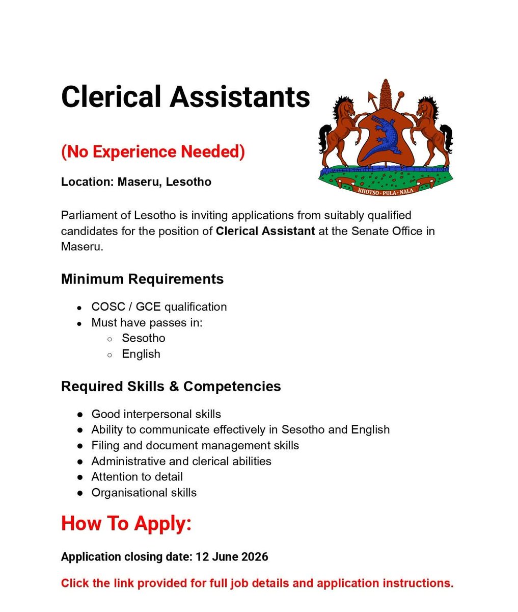 TheDesertRosee's tweet photo. Basotho here you go, all the best to all job seekers.
#Lesotho #Basotho #LesothoX https://t.co/Gzkb6egbzP