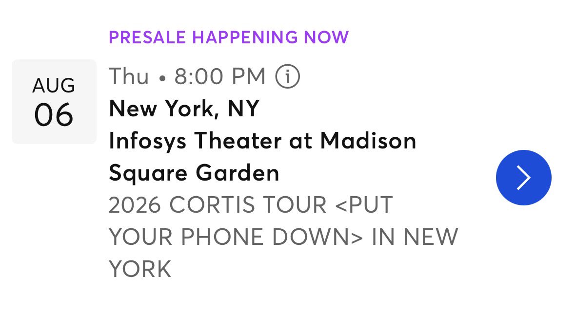 CORTISUSA's tweet photo. [🚨] All tickets for the opening night of the <PUT YOUR PHONE DOWN> in North America Tour has SOLD OUT in 6 minutes. 

- The venue has a capacity of 5.6k people. https://t.co/enuZ4oI1pB
